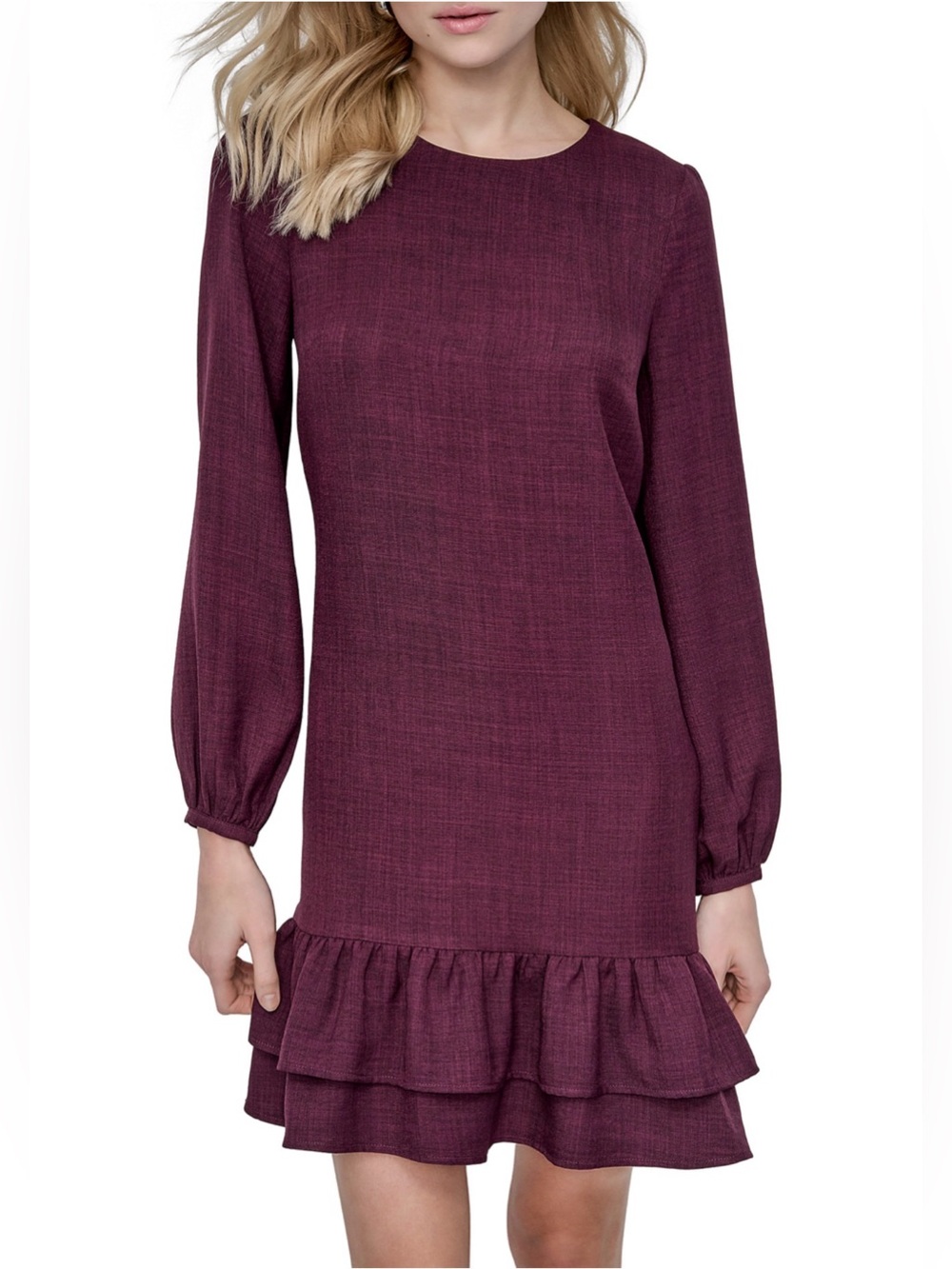DKNY Plum Long-Sleeve Ruffle-Hem Dress.